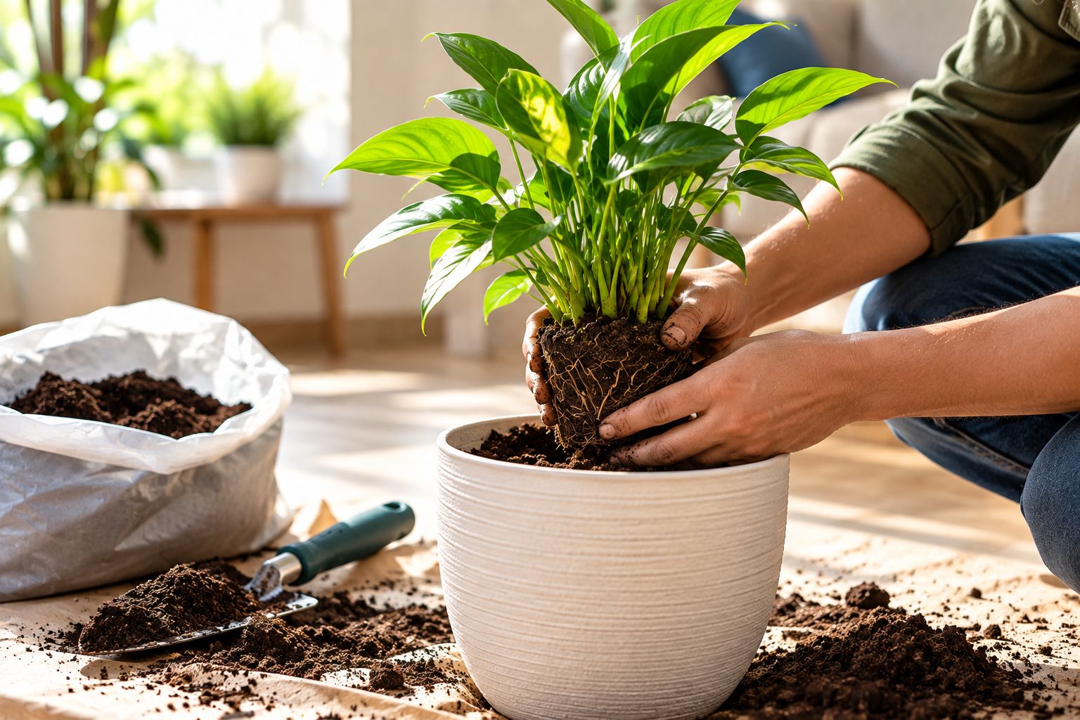 Hands planting a young plant, a symbol of recovery